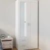 Armoire 2 portes blanche penderie avec miroir et 2 tiroirs 80 cm
