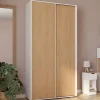 Armoire 2 portes coulissantes blanc et bois penderie 100 cm avec étagères rangement maxi capacité