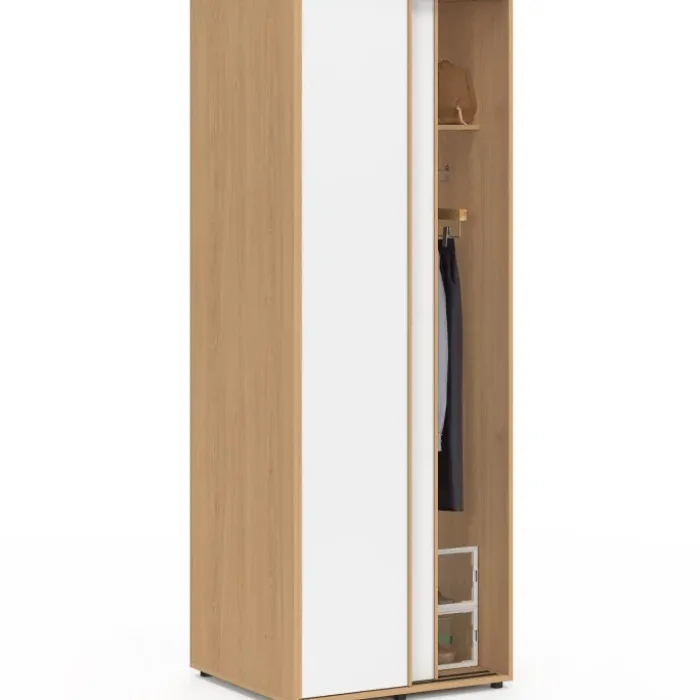 Armoire 2 portes coulissantes SLIDEA bois et blanc 60 cm penderie avec étagère
