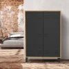 Armoire basse industrielle 2 portes métal noir et contour bois