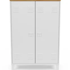 Armoire basse industrielle 2 portes métal noir et plateau bois