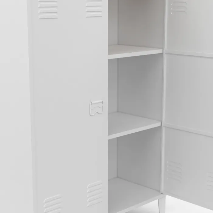 Armoire basse industrielle 2 portes métal noir et plateau bois