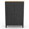 Armoire basse industrielle 2 portes métal noir et plateau bois