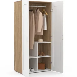 Armoire blanc et bois 2 portes et étagères