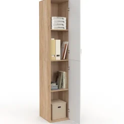 Armoire de bureau bois 180 cm multifonction 3 étagères 1 porte blanche