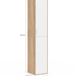 Armoire de bureau bois 180 cm multifonction 3 étagères 1 porte blanche