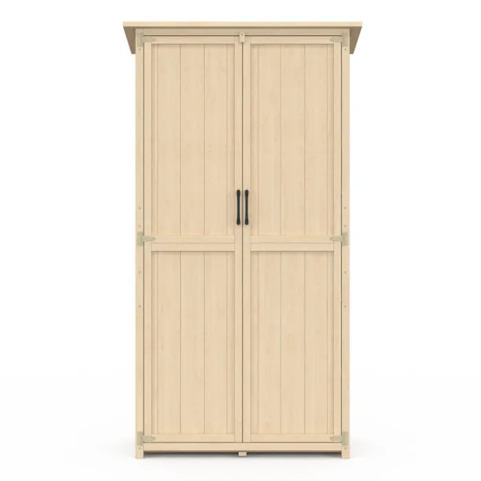Armoire de jardin en bois 90x50x160 cm avec toit incliné double porte et étagères