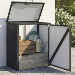 Armoire de jardin en métal 70 x 40 x 80 cm gris anthracite avec porte et toit relevable
