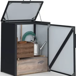 Armoire de jardin en métal 70 x 40 x 80 cm gris anthracite avec porte et toit relevable