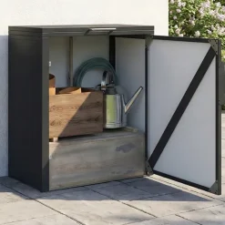 Armoire de jardin en métal 70 x 40 x 80 cm gris anthracite avec porte et toit relevable