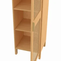 Armoire de rangement 1 porte 3 étagères bois et cannage