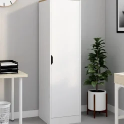 Armoire de rangement 1 porte avec étagères blanc et bois