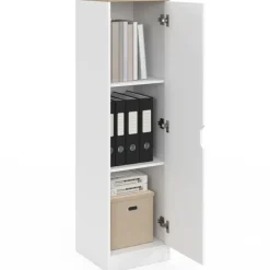 Armoire de rangement 1 porte avec étagères blanc et bois