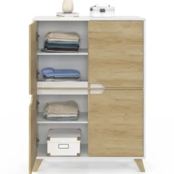 Armoire de rangement scandinave avec 4 portes blanc et bois