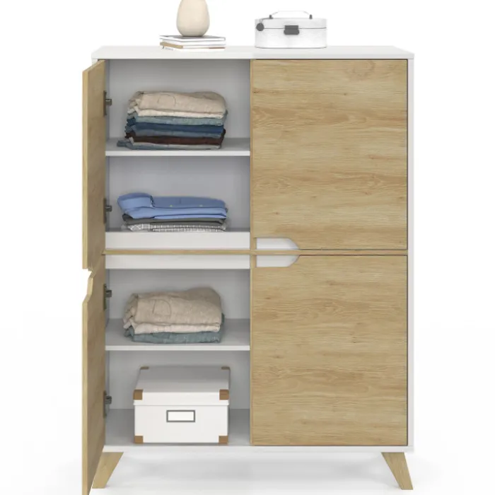Armoire de rangement scandinave avec 4 portes blanc et bois
