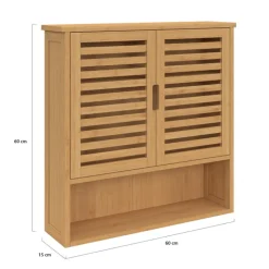 Armoire de salle de bain murale en bambou 2 portes et étagère