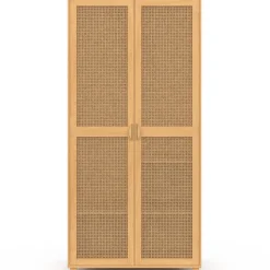 Armoire dressing de 80 cm avec 2 portes en cannage et une penderie avec étagères