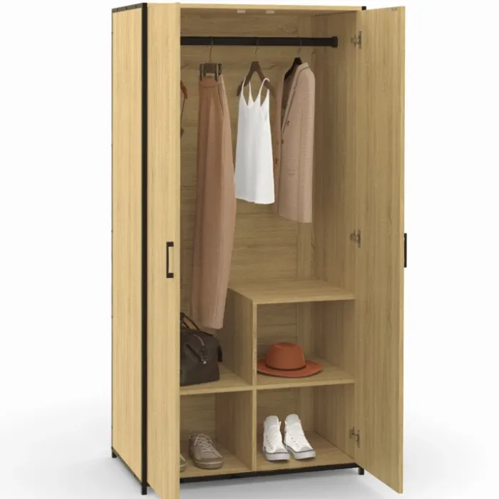 Armoire grande capacité avec penderie et étagères