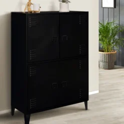 Armoire noire et bois avec 4 portes métalliques