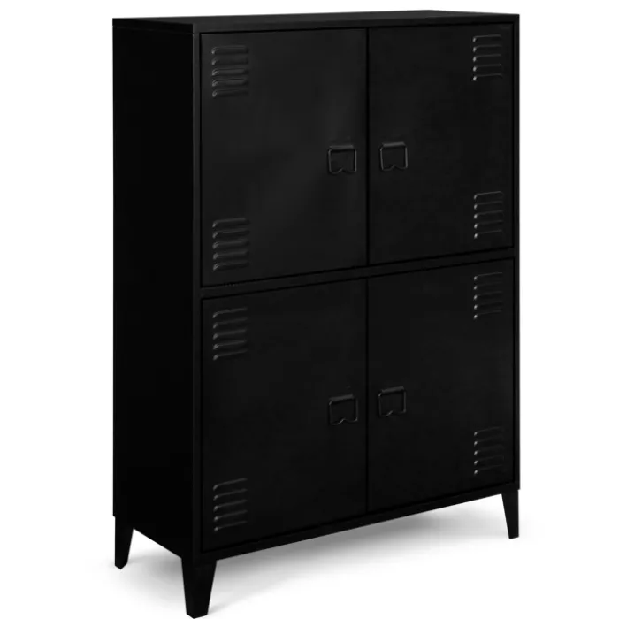 Armoire noire et bois avec 4 portes métalliques