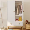 Armoire penderie 2 portes et 1 tiroir pour enfant blanc et bois design scandinave