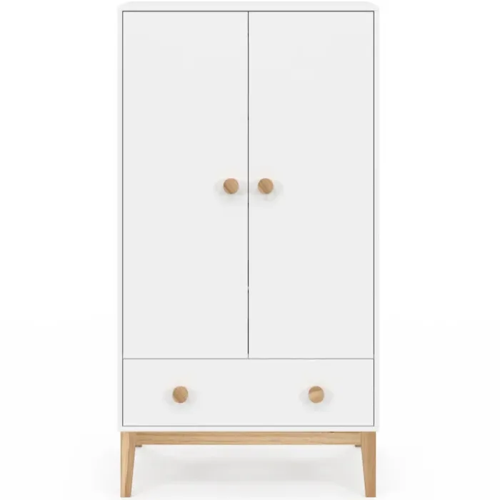 Armoire penderie 2 portes et 1 tiroir pour enfant blanc et bois design scandinave