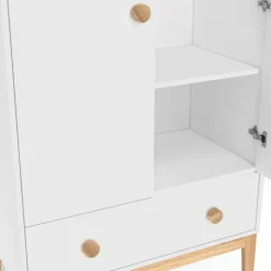 Armoire penderie 2 portes et 1 tiroir pour enfant blanc et bois design scandinave