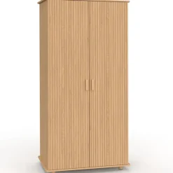 Armoire penderie 2 portes et étagères en lattes tasseau bois coloris chêne 80 cm