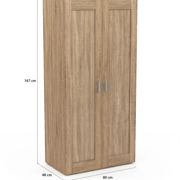 Armoire penderie en hêtre avec 2 portes et étagères