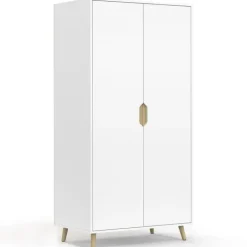Armoire scandinave 2 portes blanche penderie 80 cm avec étagères rangement