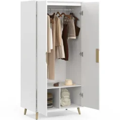 Armoire scandinave 2 portes blanche penderie 80 cm avec étagères rangement