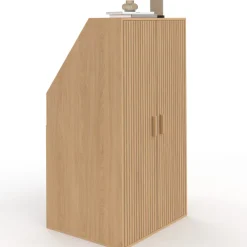 Armoire sous pente 2 portes 60 x 50 x 70/110 cm effet lattes tasseau bois coloris chêne