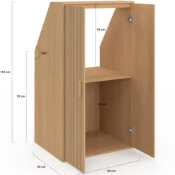 Armoire sous pente 2 portes 60 x 50 x 70/110 cm effet lattes tasseau bois coloris chêne