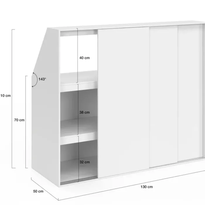 Armoire sous pente 3 portes coulissantes 3 niveaux 130 x 50 x 70/110 cm blanc