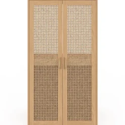 Armoire sous pente 2 portes 60 x 50 x 70/110 cm bois et cannage