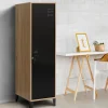 Armoire vestiaire bois et porte métallique noir design industriel