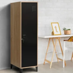 Armoire vestiaire bois et porte métallique noir design industriel