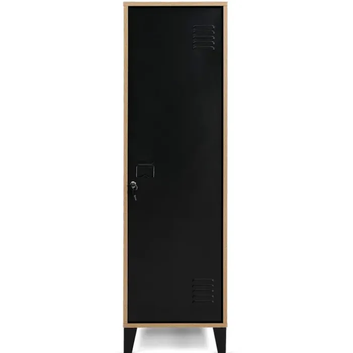 Armoire vestiaire bois et porte métallique noir design industriel