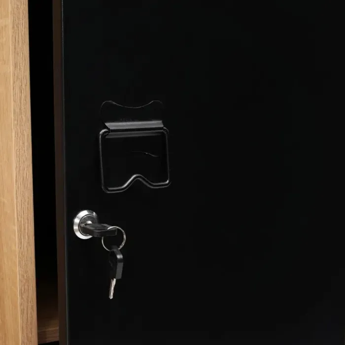 Armoire vestiaire bois et porte métallique noir design industriel