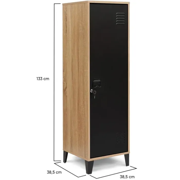 Armoire vestiaire bois et porte métallique noir design industriel