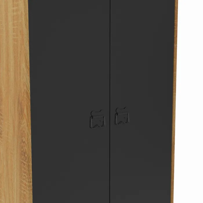 Armoire vestiaire penderie métal noir et bois avec 2 portes