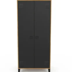 Armoire vestiaire penderie métal noir et bois avec 2 portes
