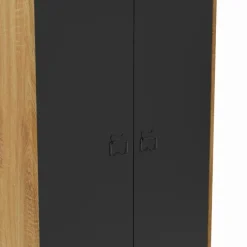 Armoire vestiaire penderie métal noir et bois avec 2 portes