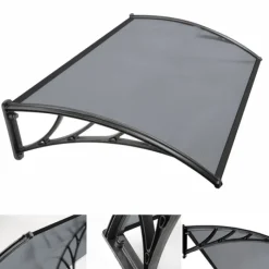 Auvent de porte marquise en polycarbonate noire 80 x 120 cm
