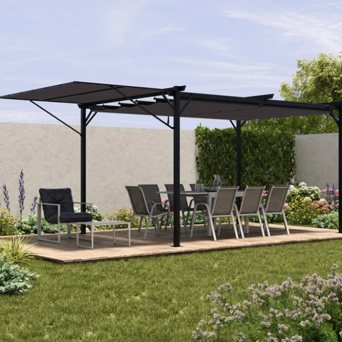 Auvent inclinable et réglable 250 x 150 cm pour pergola toit rétractable gris anthracite