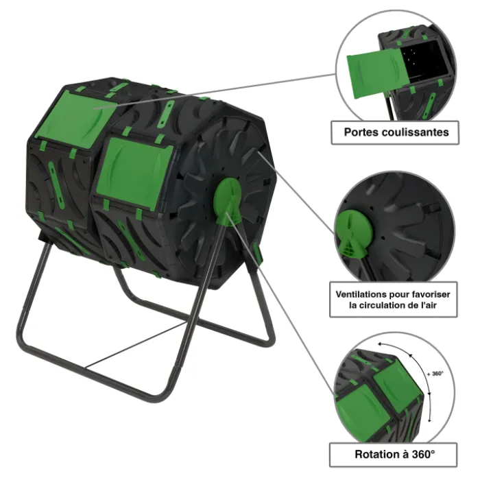 Bac de compostage rotatif double 140L