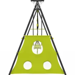 Balançoire 4 portiques pour jardin avec panier de basket et but de foot