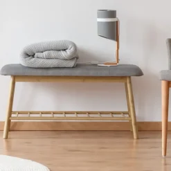 Banc bambou tissu gris style scandinave