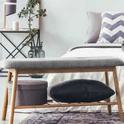 Banc bambou tissu gris style scandinave
