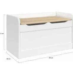 Banc coffre de rangement enfant 60 cm en bois blanc et hêtre